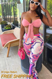 Two Piece Set Women Outfits Sexy Lace Up Tube Crop Top + Prints Flare Pants Skinny Club Sets Summer Casual Tracksuit y2k-Outfit