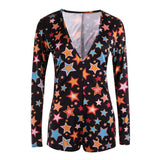 hirigin Hot Sale Women Sexy Stretchy Pajamas Long Sleeve V-Neck Pineapple Star Heart Printed Bodycon Summer Lady Jumpsuit