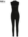 Kliou Solid Concise Jumpsuits Women Skinny O-Neck Sleeveless Zipper Body-Shaping High Waist One Piece Outfit Streetwear