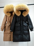 Waterproof Winter Women's Long Puffer Jacket 2022 Big Real Raccoon Fur Hooded Duck Down Coat Female Rain Feather