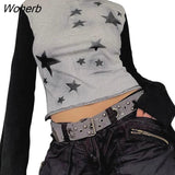 Ribbed Long Sleeve Graphic Star Print T-shirts Women Y2k Vintage Aesthetic Top Tees Grunge Autumn Basic Streetwear-Outfit