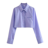 Women Fashion Loose Cropped Shirts Vintage Long Sleeve Front Button Female Blouses Blusas Chic Tops-Outfit
