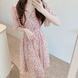 Dresses Women Summer Chic Hot Sale Soft Lady V-neck Stylish Tunic Slim Beach Simple Print Tender Sweet Holiday