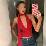 Summer Hot Women's Neck Tie Solid Color Sexy Deep V Bare Back