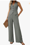 Women's Summer Two Sets Of Buttons And Two Sets Of Short Vests And Wide-Legged