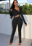 Sexy Ruched V-neck Long Sleeve Top and Match Pants Set Yoga