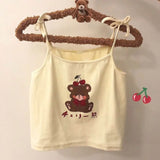 Harajuku Fashion Crop Top Camis Women Japanese Girl Chic Soft Sister Cute Bear ide Outside Wears Thin Short Camisole
