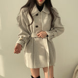 Woherb Chic Autumn And Winter Leisure Fashion Tie With Waist Small Wool Coat Women's Senior Sense Woolen Coat-Outfit