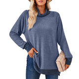 / Winter 2023 New Women's Scarf Collar Color Long-Sleeved Loose T-Shirt Top-Outfit