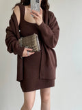 Woherb New Loose Solid Color Sweater Cardigan Package Buttock Vest Skirt Suit In The Long Sweater Two Sets Of Women-Outfit