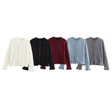 Women's 2025 Spring New 5-Color Fashion Wood Ear Long-Sleeved Knitwear