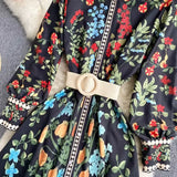 Court Style Dress With Belted Round Tie Long Sleeve Lotus Leaf Side Gasy Fairy A