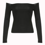 Woherb Wind Foundation Simple Solid Color One Word Collar Off-Shoulder Bottom T-Shirt 2023 New Temperament Age Reduction Slim Jacket-Outfit