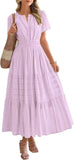 Spring And Summer Women's New Fashion V-Neck Folding Bubble Sleeve Layer - Big Swing Dress