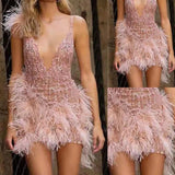 Women's Wish Feather Sling Skirt Deep V Collar Sexy Club Party