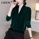 Winter Velvet V-neck Oversized Solid Pullovers Ladies Casual Fashion Simple Top Women Long Sleeve All-match Jumper Coat-Outfit