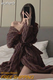 Robes Women Winter Thick Warm Midi Home Sleepwear Cozy Night Sexy Clothing Korean Fashion Tender Ropa Mujer Casual New-Outfit