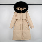 Large Natural Raccoon Fur Hooded Long Down Coat Women Winter 90% Duck Down Parkas Female Thickness Sash Tie Up Jackets-Outfit