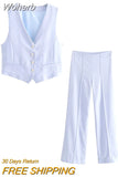 2023 Women Summer 2-Pieces Sets Casual Solid Linen Vests Coats and Trousers Female Elegant Street Two Suits Clothing-Outfit