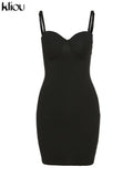 Kliou Solid Spahgetti Strap Mini Dress Women Sexy Camisole Body-Shaping Cleavage Hip Skirt Midnight Style Female Party Clubwear 1028-0-Outfit