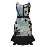 Quality Celebrity Blue Print Strapless Pencil Bandage Dress Elegant Club Party Dress