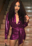 Deep-V Sexy Metallic Long Sleeve Mini Club