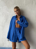 Open-Shirt Shorts Set 2025 Spring And Summer Wear Simple Solid Color Casual