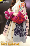 Autumn Women Casual Cardigan Sweater Long Sleeve Loose Knit Tops Chic Korean Kawaii Print Fashion Button Up Sweaters-Outfit