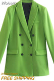 2023 Summer Women Casual Solid Blazers Coats Notched Collar Double Breasted Female Elegant Slim OL Blazer Outerwear-Outfit