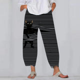 Cute Cartoon Print Women's Pants 2021 Spring Casual Elastic Waist Trousers Oversize Loose Beach Wide Leg Pants Plus Size
