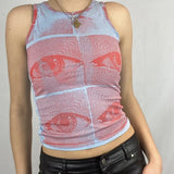Harajuku Eyes Print T-shirt Long Sleeve Women Crop Top Y2K Aesthetic Sweats Tess Gothic Punk Style Tshirt