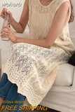 Out Dress Women Midi Knitting Vintage Loose Casual Sleeveless Summer Streetwear Vacation Aesthetic Female Simple Daily-Outfit
