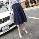 Elegant Women Denim Skirt Autumn Fashion Button A Line Jean Mid-calf Skirt Casual Korean Plus Size Loose Faldas Female