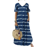 Woherb Summer Dress Wishv-Neck Lotus Sleeve Striped Print Dress Plus Size Casual Dress-Outfit