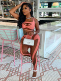 Kliou Mesh Patchwork Two Piece Set Women Skinny Hole Sleeveless Vest+Mid Waist See Through Leggings High Street Attirewear