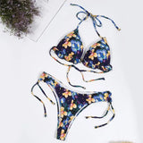 Sunflower Printed Bikini Set Sexy Swimwear Women Mujer Push Up Padded Biquini Bathers Bandage Bathing Suit Swimsuit