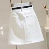 Woherb Summer New Style High Waist White Denim Skirt Korean Version Versatile Show Thin A-Word Wrap Hip Skirt Tide-Outfit