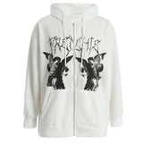 Size Y2K Hoodie Zip-up Sweatshirt Angel Printing Jacket Loose Long Sleeve Pockets Streetwear Hip Hop Fashion Men Women