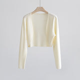 Silk Cardigan Long-Sleeved Buttonless Shawl Ultra-Thin Knitted Sunscreen Shirt With V-Collar Of Women's Air-Conditioning Shirt-Outfit