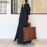 Solid Shirt Dress Women's Autumn Sundress 2022 ZANZEA Casual Long Sleeve Maxi Vestido Female Lapel Button Robe