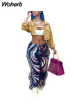 Tassels Patchwork Striped Print Jogger Pant Women Rave Festival Clothing 2023 Fashion Casual High Waist Bodycon Sweat Pants 729-0-Outfit