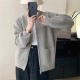Woherb Color Double Zipper Design Sense Knit Cardigan Female 2024 Spring Autumn New Korean Loose And Casual-Outfit