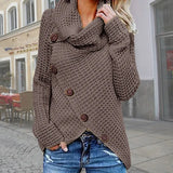Turtleneck Knitted Sweaters Autumn Winter Solid Irregular Hem Long Sleeve Pullover Jumper Fashion Button Loose