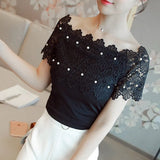 Casual Sexy Women Tops And Blouses Short Sleeve Hollow Out Fashion Elegant Blouses Women Ladies Lace Patchwork Blouse