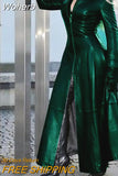 Leather Clothing with Stand Collar Zipper Women Long Trench Coat Solid Color Long Sleeve Slim Fashion Casual Sexy-Outfit