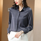 Size Satin Blouse 2021 New Spring Silk Shirt Women Turn Down Collar Loose Office Lady Blouse Long Sleeve Clothes Tops