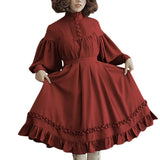 Style Women's Dresses Ruffles Long Sleeve Loose Peter Pan Collar Elegant Dresses Lace Lantern Sleeve Cute Ball Gown