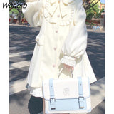 Winter Warm Kawaii Sweet Coat Women White Japanese Cute Long Wool Coat Female Peter Pan Collar Loose Korean Style Overcoat-Outfit