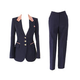 2 Pieces Outfit Suits Women Chic Temperament Formal Single Breasted Tops Coat Blazer Suit Trousers Long Pants Slim Sets-Outfit
