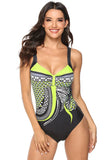 V-Neck Geometric Print Backless One Piece